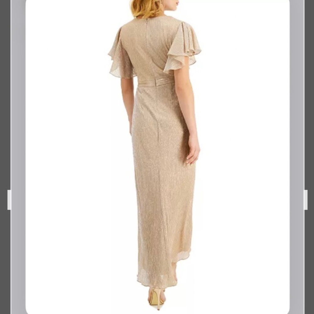 BETSY & ADAM Shimmer V-Neck Flutter Sleeve Gown in Gold/Silver - Picture 3 of 5